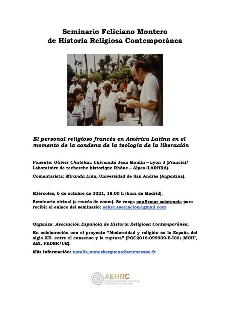 SFM-«El personal religioso francés en América Latina en el momento de la condena de la teología de la liberación»(6 octubre, 2021).